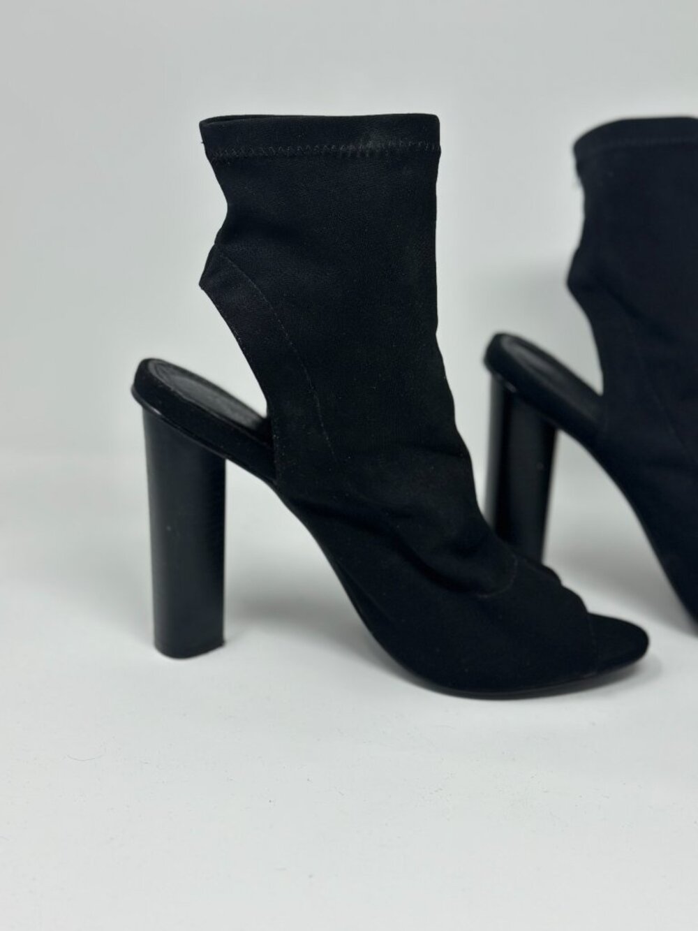 Black Peep Toe Sock Bootie Heels Size 9